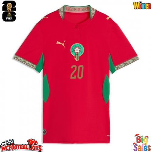 Morocco Ayoub El Kaabi #20 Replica Home Stadium Shirt for Women World Cup 2026 Short Sleeve